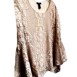 Alfani Women's Crocheted Lace Pink / Blush Blouse Top  Bell Sleeves -- Size XL